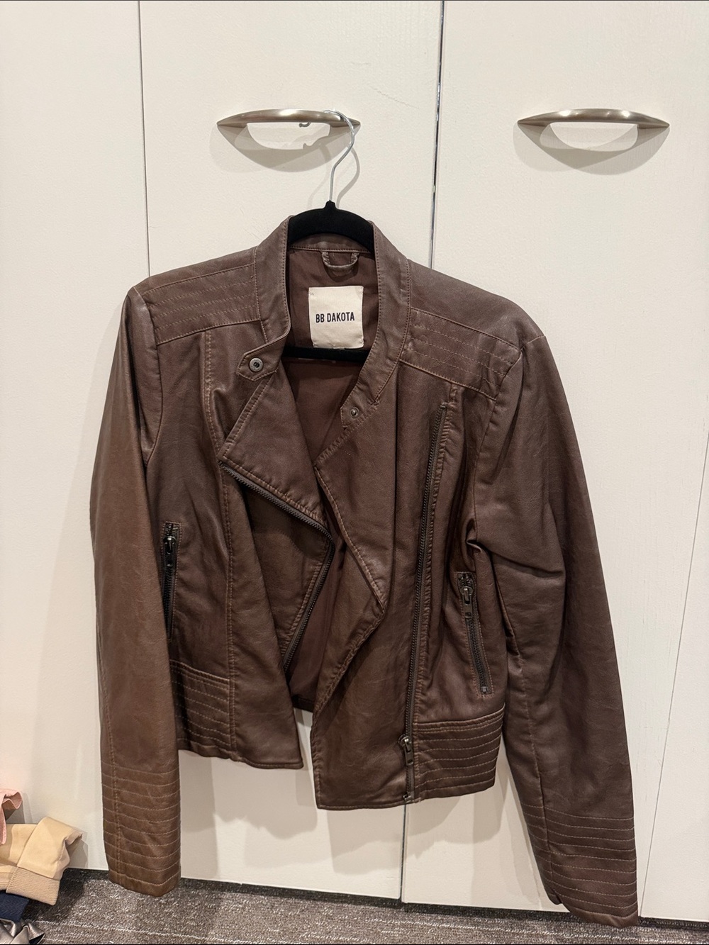 BB Dakota Chocolate Brown Faux Leather Moto Jacket